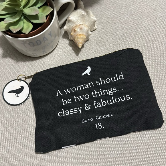 Free With $25 Purchase-ZipTop Pouch-Cute Coco Chanel Quote-Cotton Exterior-EUC - Picture 2 of 10